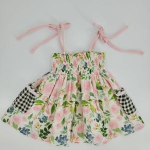 Sweet Honey Beach Dress 18mo Floral Gingham Pink Tie Strap Gauzy